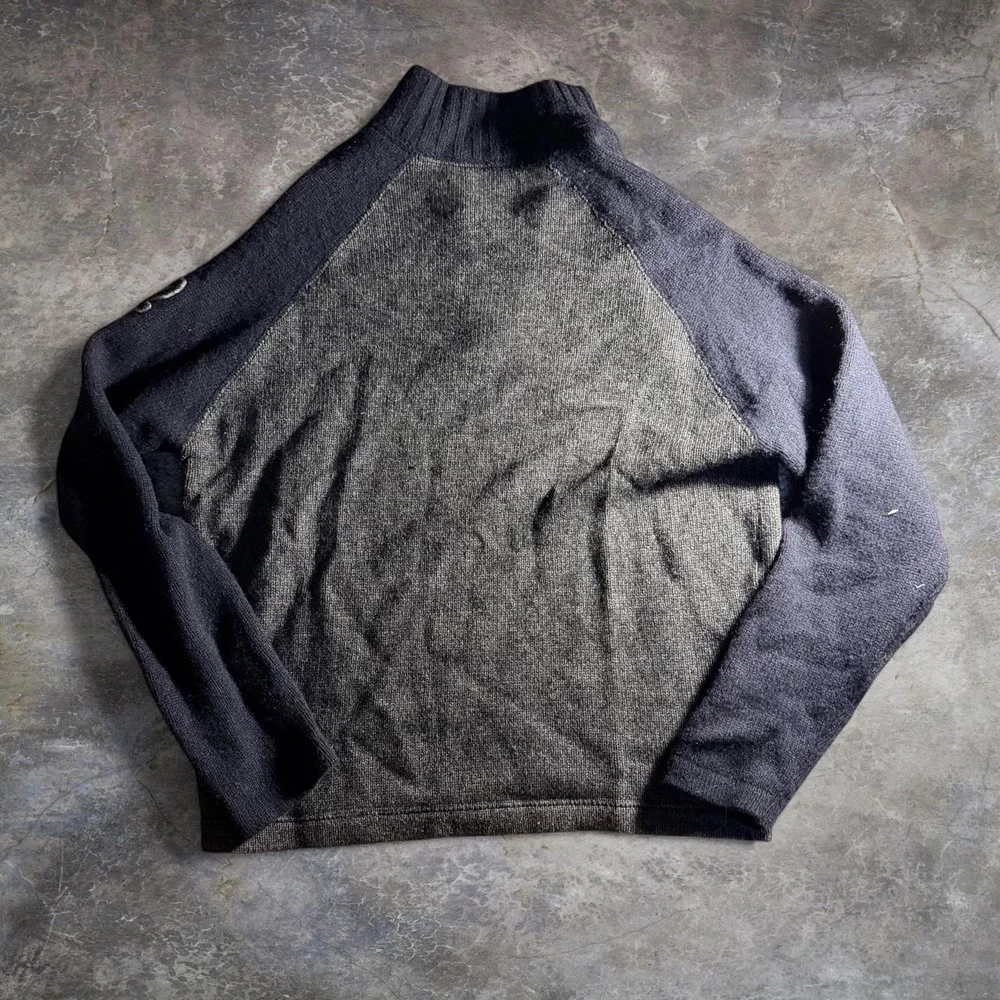 Vintage Abercrombie & Fitch 90s Quarter Zip Wool Blend Sweater Grey Black XL